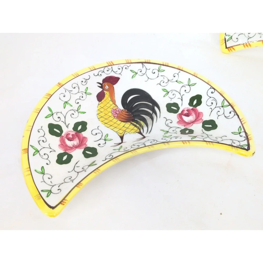 3 Early Provincial Rooster and Roses Bone Dish PY